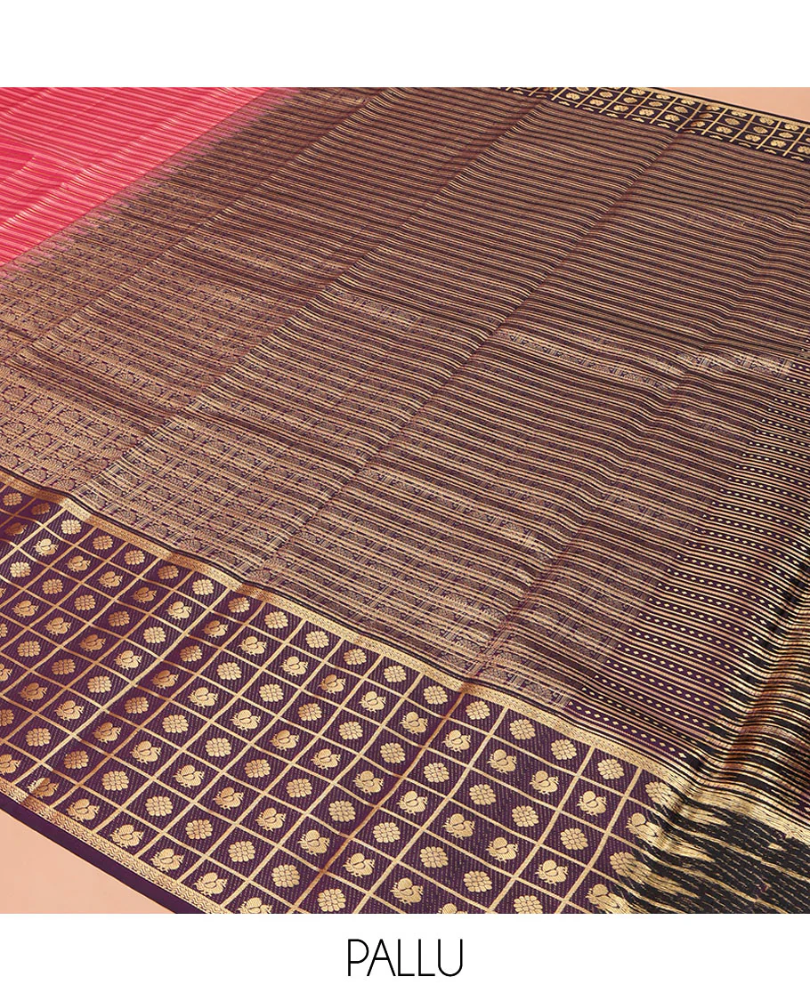 Pink Vasundhara Lite Silk Mix Saree, Richly Detailed with Neli Stripes and Stripes on Its Body, Complemented by a Contrast Border of Annam-Chakram Butta Enclosed Checks Designs, Intricately Designed Pallu, and Paired with a Contrast Blouse - Image 5