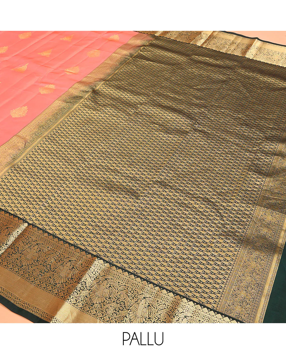 Pink Vasundhara Lite Silk Mix Saree, Woven with Zari Buttas on Its Body, Complemented by a Contrast Border of Kamalam, Neli, and Iruthalai Pakshi Designs, Gracefully Embellished Pallu, and Paired with a Contrast Blouse - Image 5