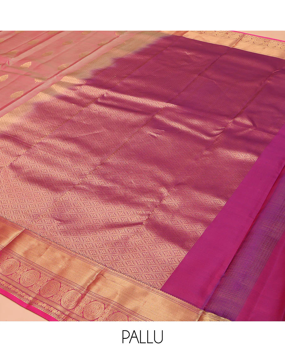 Pink Vasundhara Lite Silk Mix Saree, Woven with Zari Buttas on Its Body, Complemented by a Contrast Border of Thilakam Mokku, Neli, Mayil Kann, Manga Mokku, and Chakram Designs, Grand Jaal Pallu, and Paired with a Contrast Blouse - Image 5