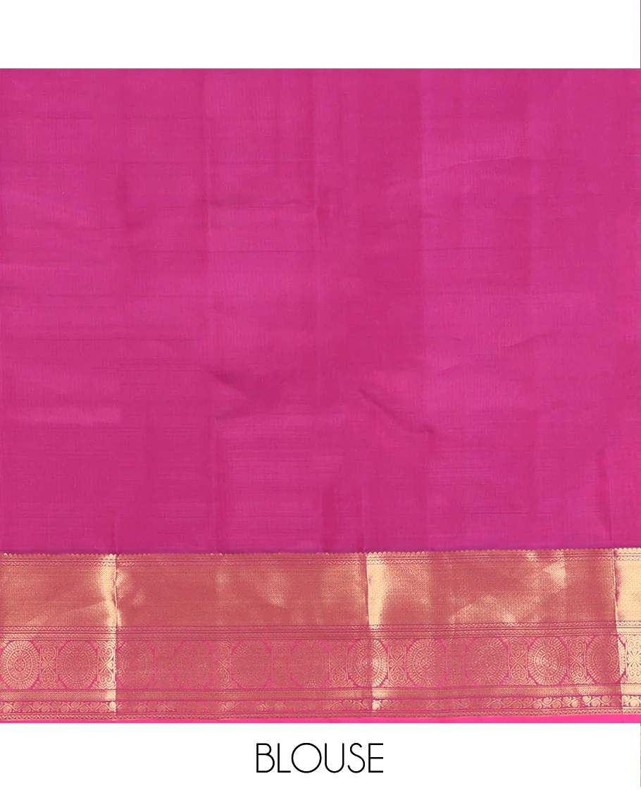 Pink Vasundhara Lite Silk Mix Saree, Woven with Zari Buttas on Its Body, Complemented by a Contrast Border of Thilakam Mokku, Neli, Mayil Kann, Manga Mokku, and Chakram Designs, Grand Jaal Pallu, and Paired with a Contrast Blouse - Image 6