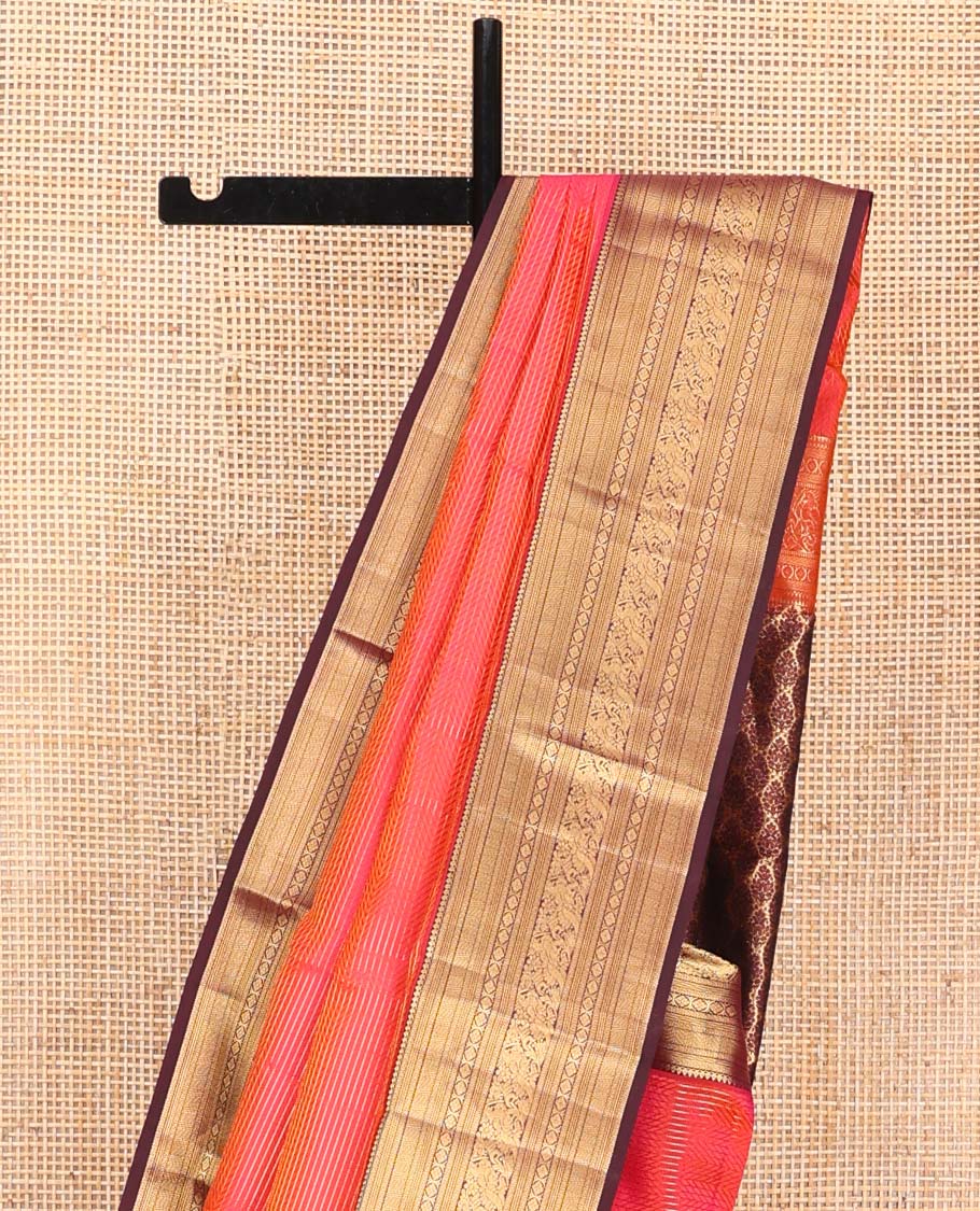 Pink Vasundhara Silk Saree, Beautifully Bedecked with Zari Stripes on Its Body, Complemented by a Contrast Border of Thilakam Mokku, Kathir, Vanki, Mayil, and Laddu Kamalam Designs, Majestically Detailed Jaal Pallu, and Paired with a Contrast Blouse - Image 3