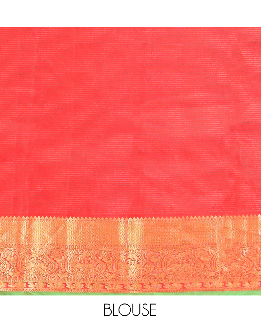 Pink Vasundhara Silk Saree, Decked Up with Zari Buttas and Stripes All Over Its Body, Complemented by a Contrast Border of Rekku, Kodi Visiry, Jaal, and Mayil Designs, Grand Jaal Pallu, and Paired with a Contrast Blouse - Image 6