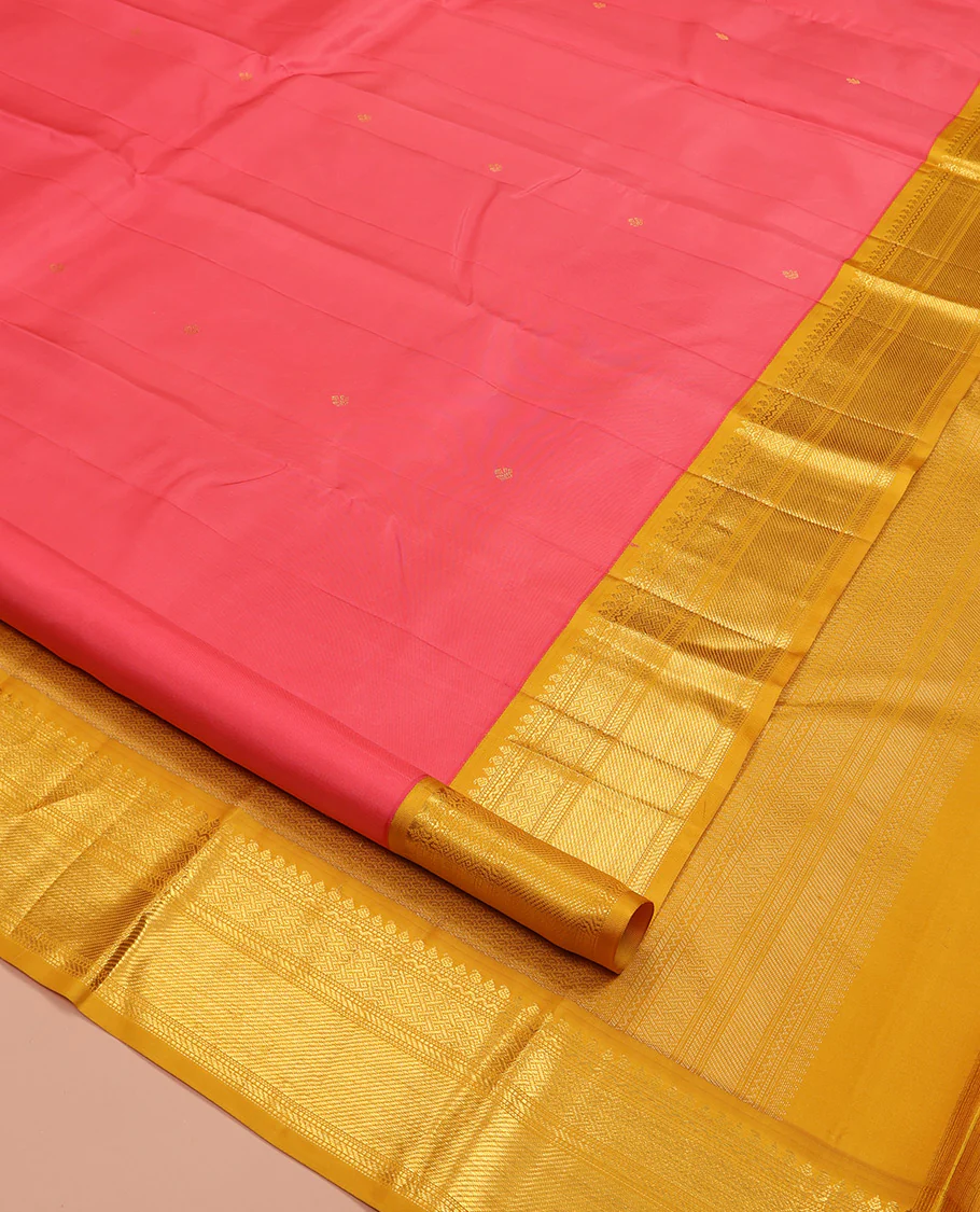 Pink Vasundhara Silk Saree, Embellished with Zari Buttas All Over Its Body, Complemented by a Contrast Border of Thikalam, Manga, Banaras, Muthu, and Paiyadi Kattam Designs, Intricately Designed Pallu, and Paired with a Contrast Blouse - Image 2