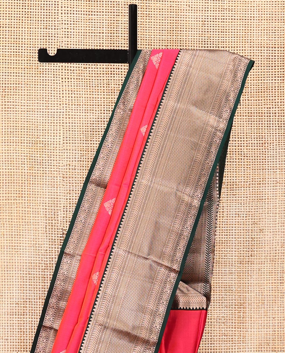 Pink Vasundhara Silk Saree, Gleamed Up with Zari Buttas All Over Its Body, Complemented by a Contrast Border of Kathir, and Jaal Designs, Grand Jaal Pallu, and Paired with a Contrast Blouse - Image 3