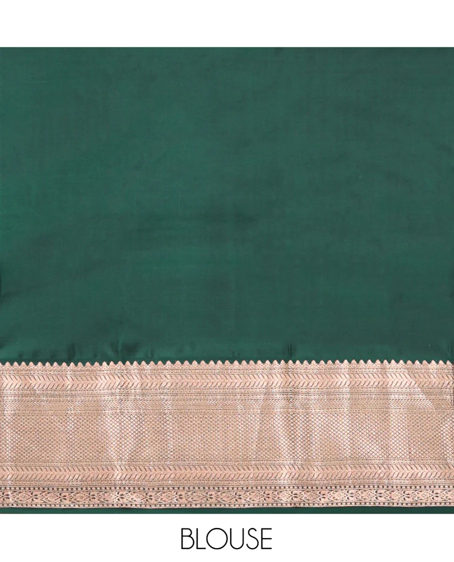 Pink Vasundhara Silk Saree, Gleamed Up with Zari Buttas All Over Its Body, Complemented by a Contrast Border of Kathir, and Jaal Designs, Grand Jaal Pallu, and Paired with a Contrast Blouse - Image 6