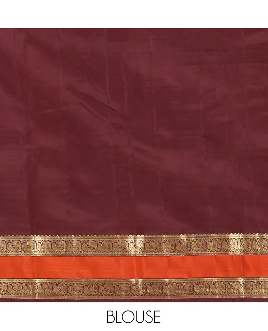 Pink Vasundhara Silk Saree, Sparsely Sparkled with Zari Buttas All Over Its Body, Complemented by a Contrast Rettai Pettu Border of Rekku, Muthu, and Yaanai Designs, Grand Geometric Pallu, and Paired with a Contrast Blouse - Image 6
