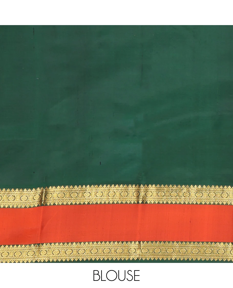 Pink Vasundhara Silk Saree, Subtly Woven with Stripes and Buttas All Over Its Body Complemented by Contrast Rettai Pettu Border of Thilakam, Banaras, Muthu, and Laddu Kamalam Designs, Grand Jaal Pallu and Paired with a Contrast Blouse - Image 6