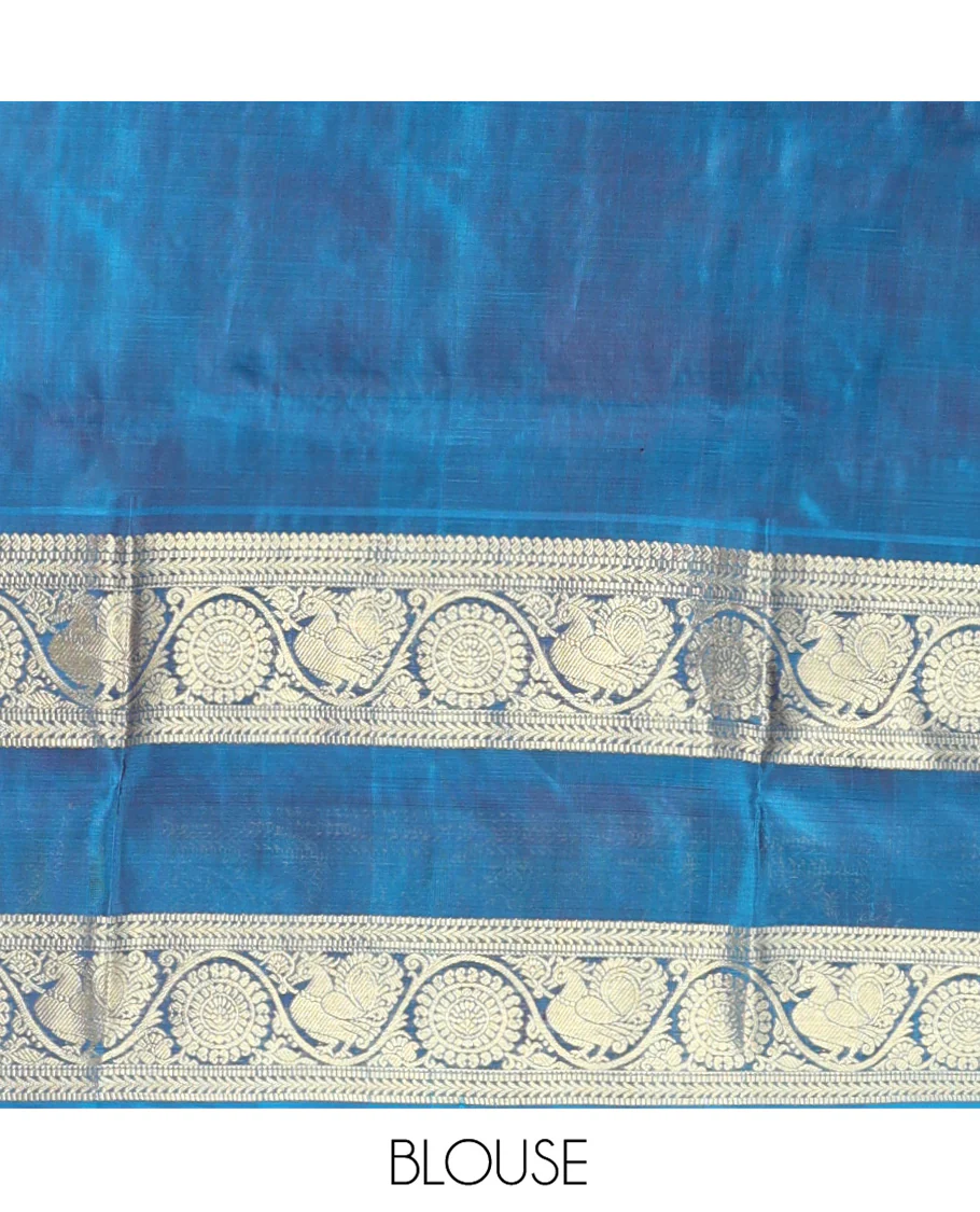 Pink Venkatagiri Silk Saree, Enlivened with Zari Buttas Enclosed Checks All Over Its Body, Complemented by a Contrast Traditional Zari Design Border of Peacock-Chakram Designs, Traditional Design Pallu, and Paired with a Contrast Blouse - Image 5