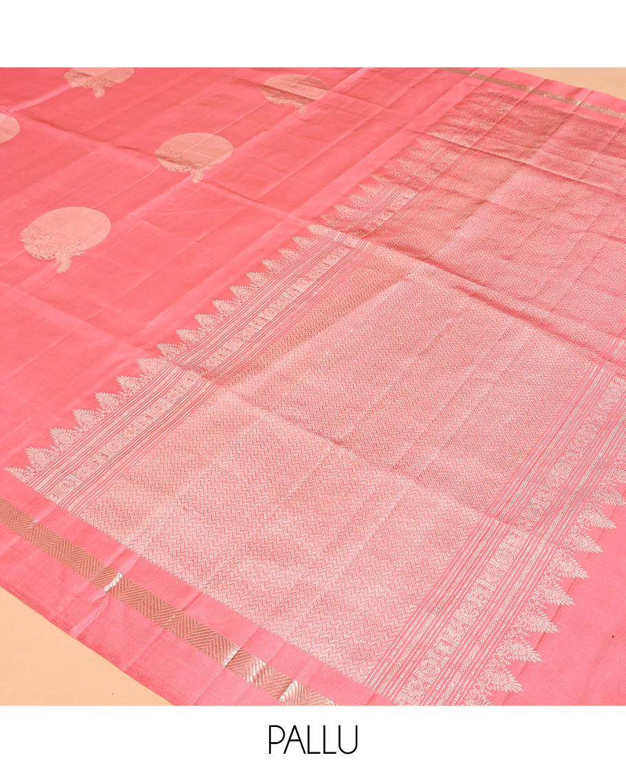 Pink zari buttas Mayuri soft silk saree, zari vanki kal erangina border, and pallu of vanki designs - Image 5