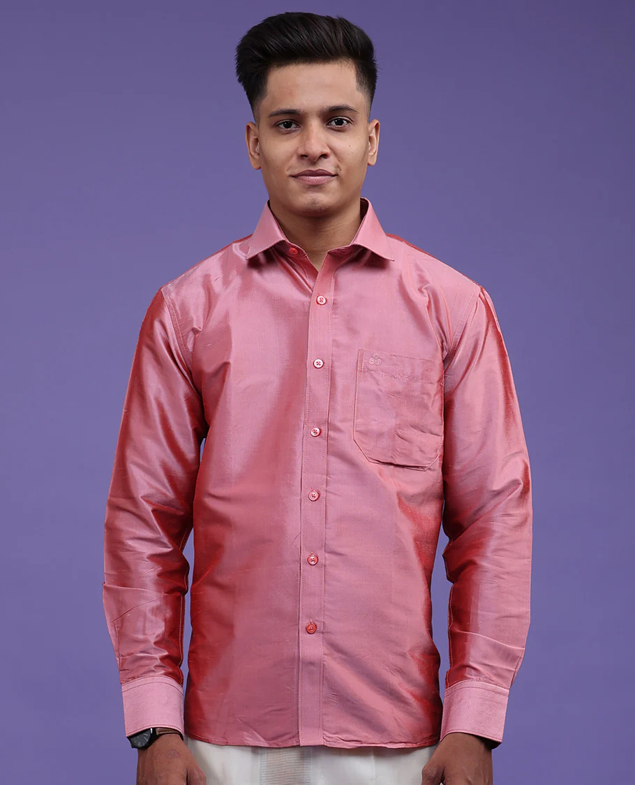 Pink plain design full-sleeve pure-silk shirt