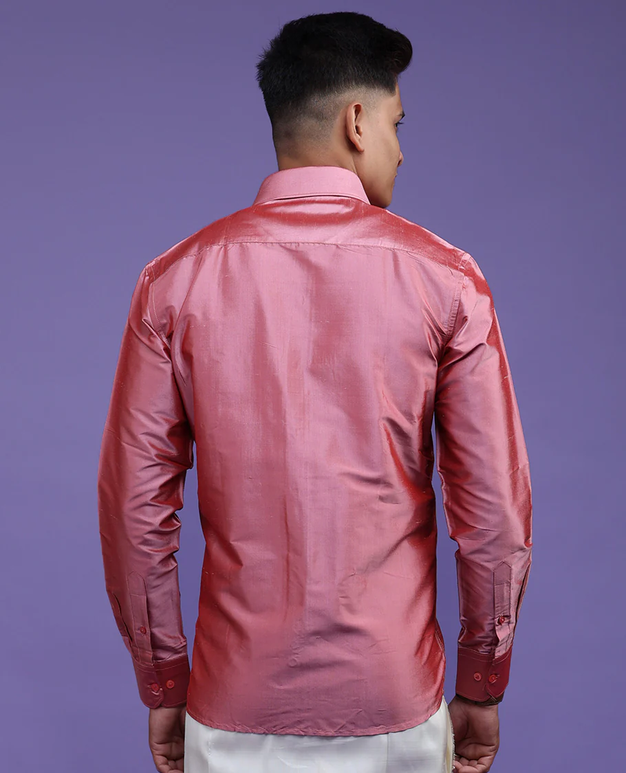 Pink plain design full-sleeve pure-silk shirt - Image 12