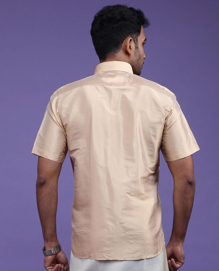 Sandal plain design half-sleeve pure-silk shirt - Image 24