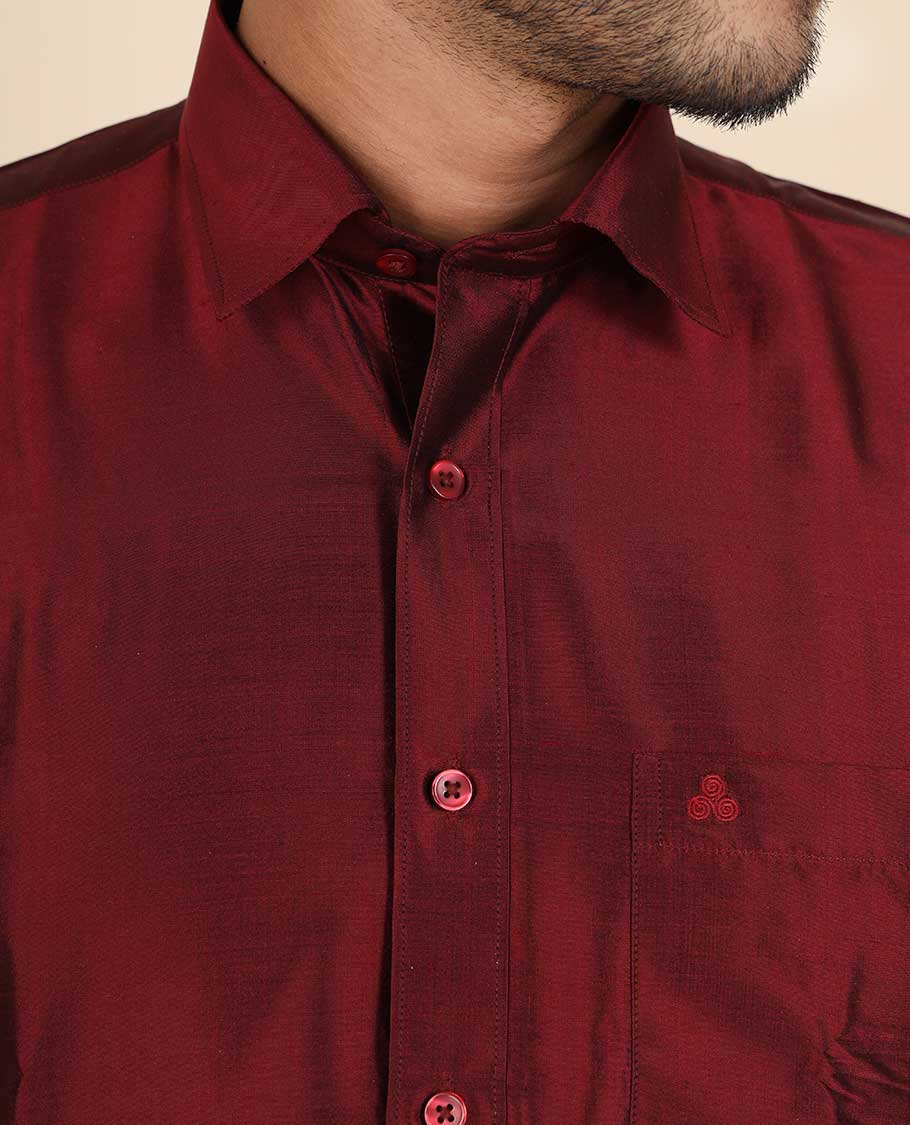 Maroon Pure Silk Shirt - Image 4