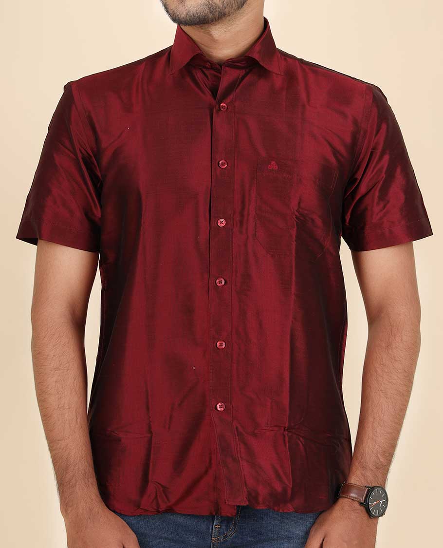 Maroon Pure Silk Shirt - Image 6