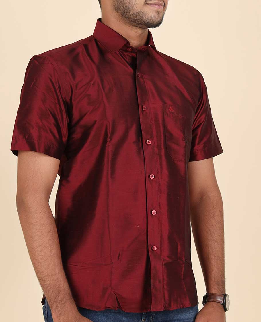 Maroon Pure Silk Shirt - Image 7