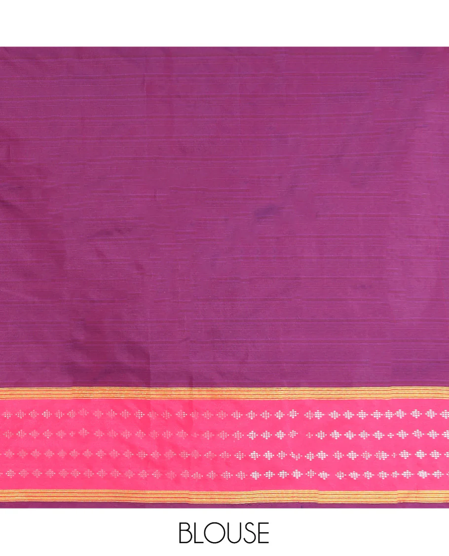 Purple Aarani Gift Saree, Adorned with Zari Stripes on Its Body, Complemented by a Contrast Zari Buttas Border, Pallu of Stripes, and Paired with a Matching Blouse - Image 3