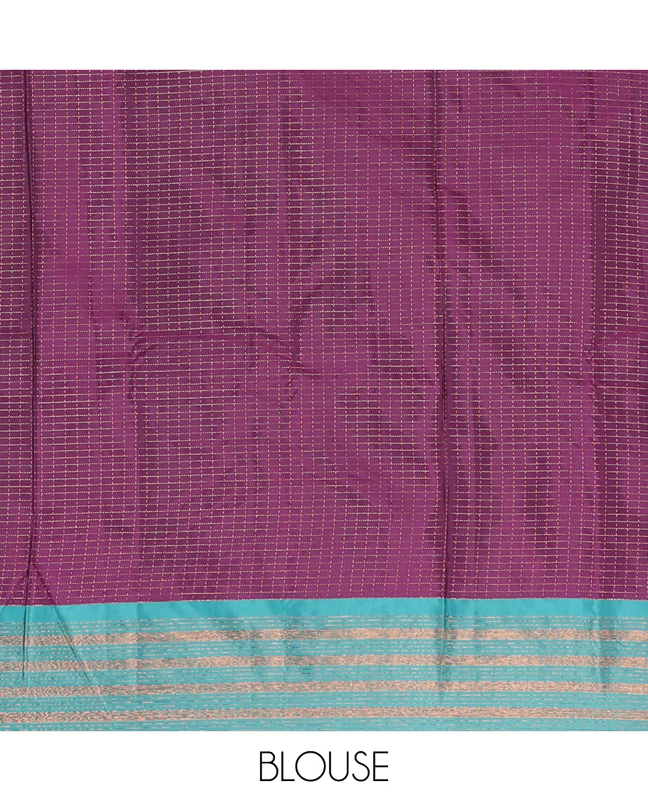 Purple Aarani Silk Saree, Enriched with Micro-Checked Design All Over Its Body, Complemented by a Contrast Zari Striped Border, Pallu of Stripes, and Paired with a Matching Blouse - Image 5