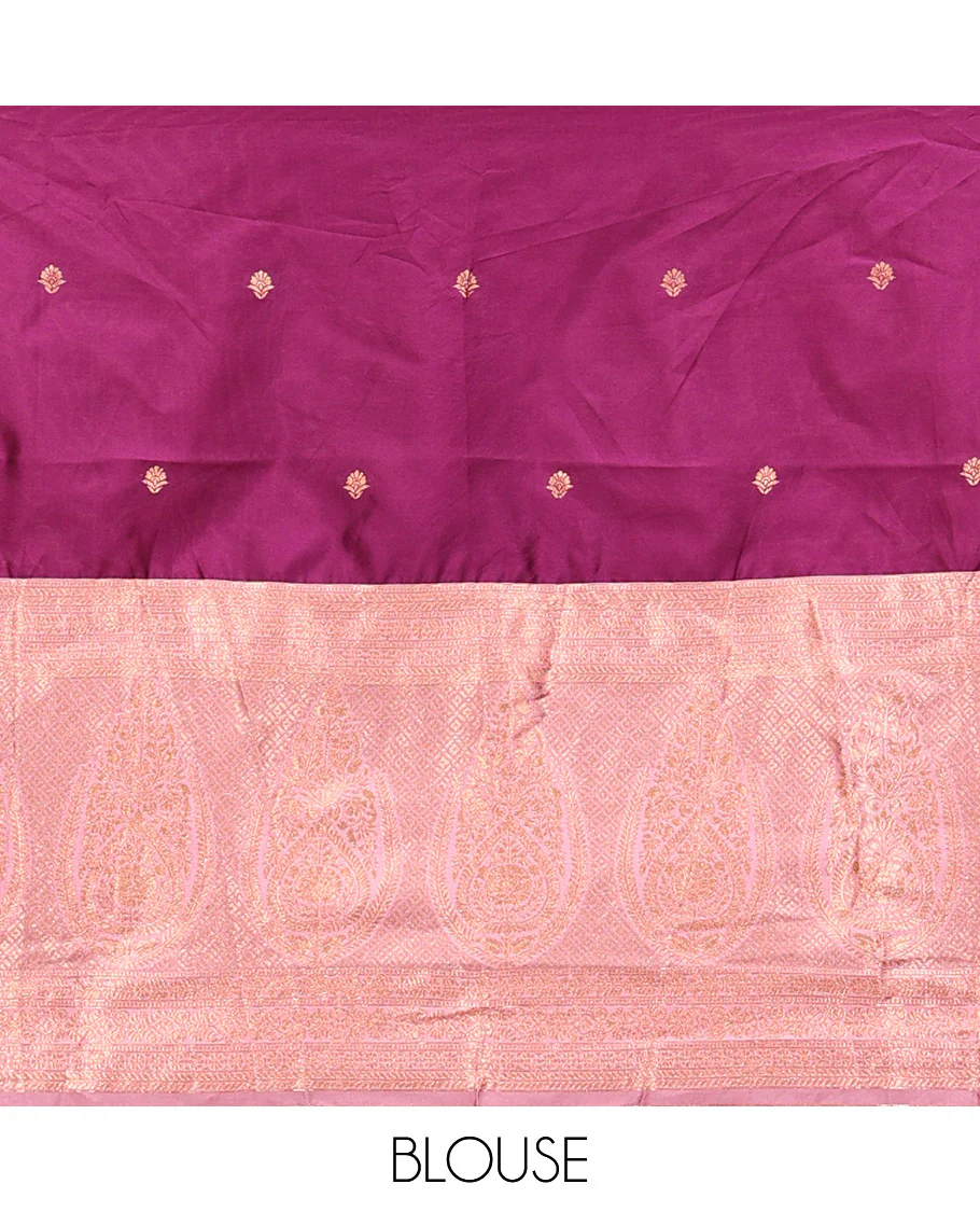 Purple Art Silk Half Saree Features Buttas Skirt, Complemented by Contrast Traditional Border, Matching Blouse, and a Plain Zari-Bordered Dhavani - Image 4