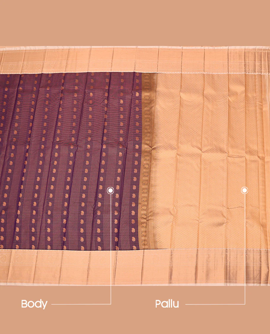 Purple Budget Silk Saree, Artfully Detailed with Paisley Buttas and Stripes, Complemented by a Contrast Traditional Zari Border, Pallu of Jaal Designs, and Paired with a Contrast Blouse - Image 3