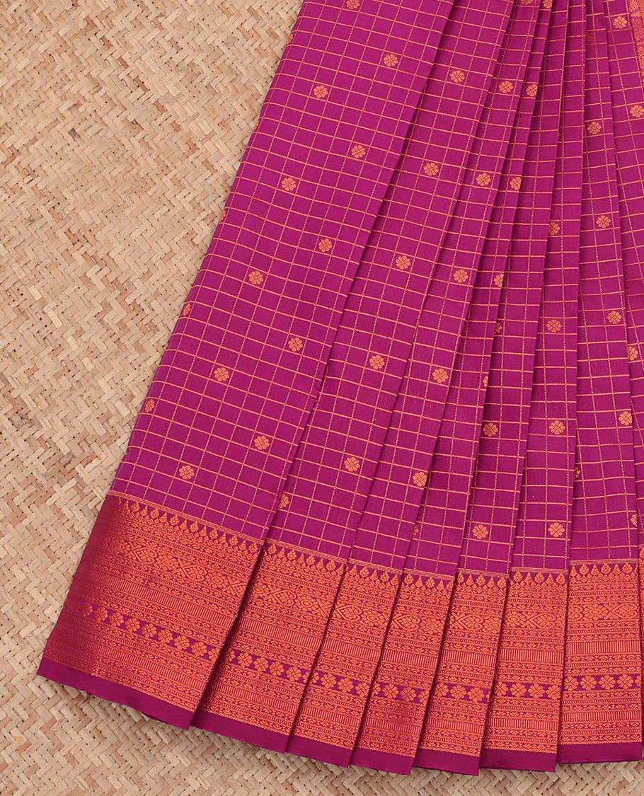 Purple Budget Silk Saree, Bedecked with Zari Buttas and Checks All Over Its Body, Highlighted by a Traditional Zari Design Border, Grand Pallu, and Paired with a Matching Blouse