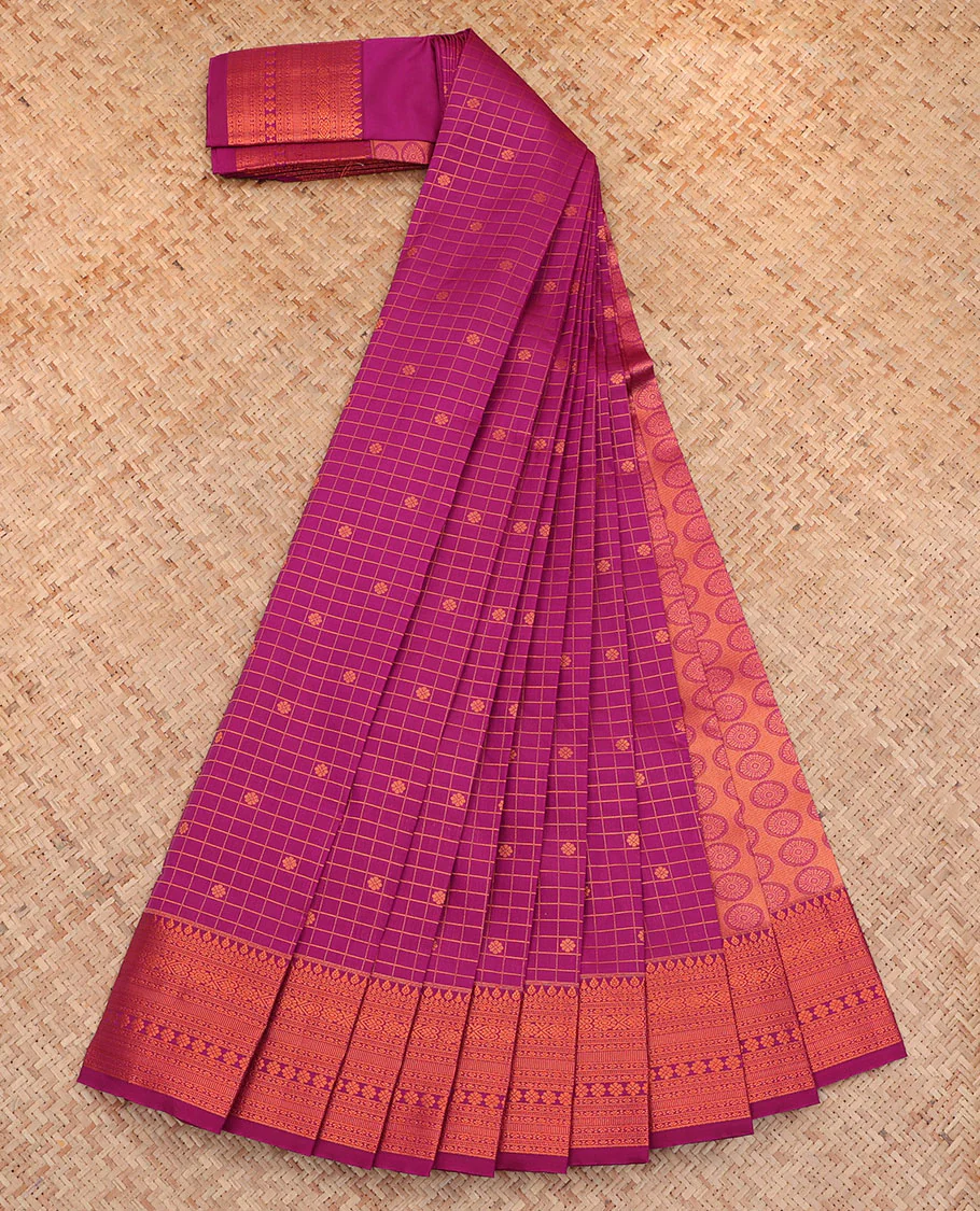Purple Budget Silk Saree, Bedecked with Zari Buttas and Checks All Over Its Body, Highlighted by a Traditional Zari Design Border, Grand Pallu, and Paired with a Matching Blouse - Image 2