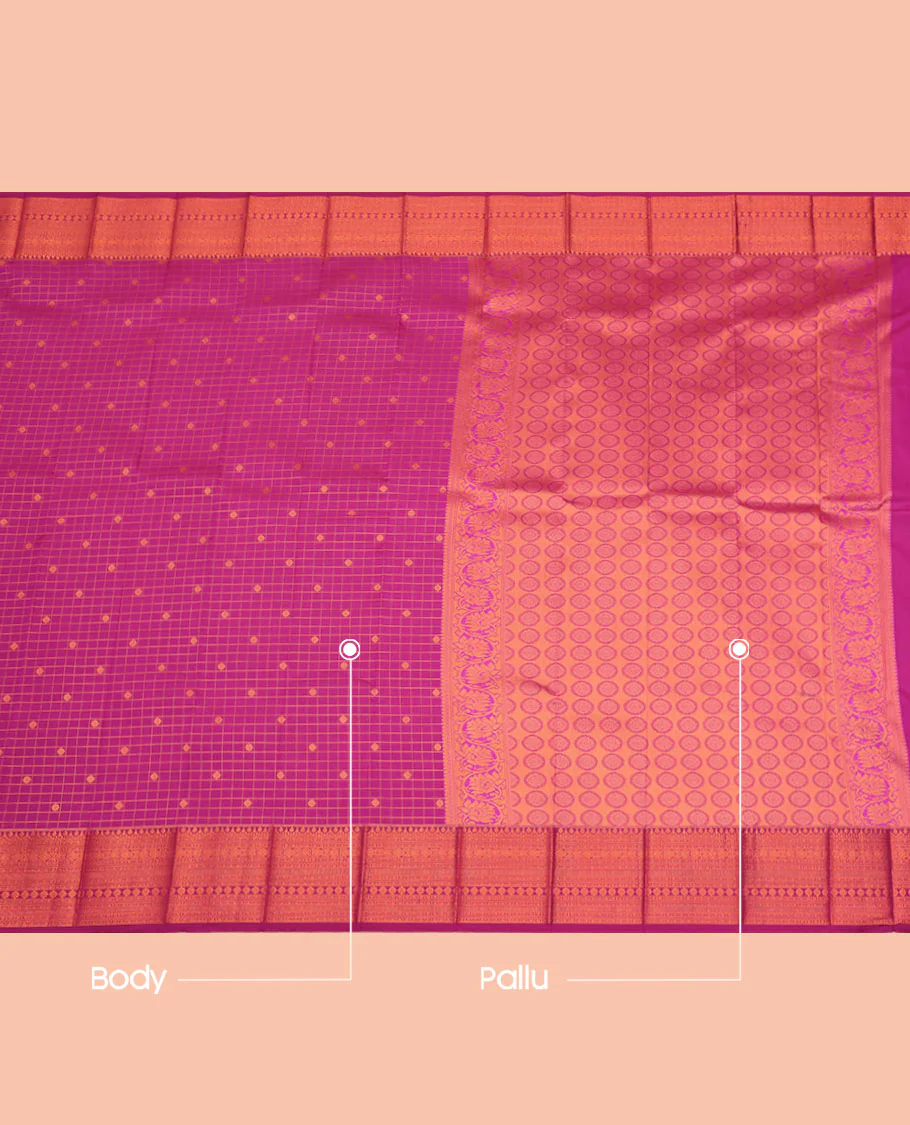 Purple Budget Silk Saree, Bedecked with Zari Buttas and Checks All Over Its Body, Highlighted by a Traditional Zari Design Border, Grand Pallu, and Paired with a Matching Blouse - Image 3