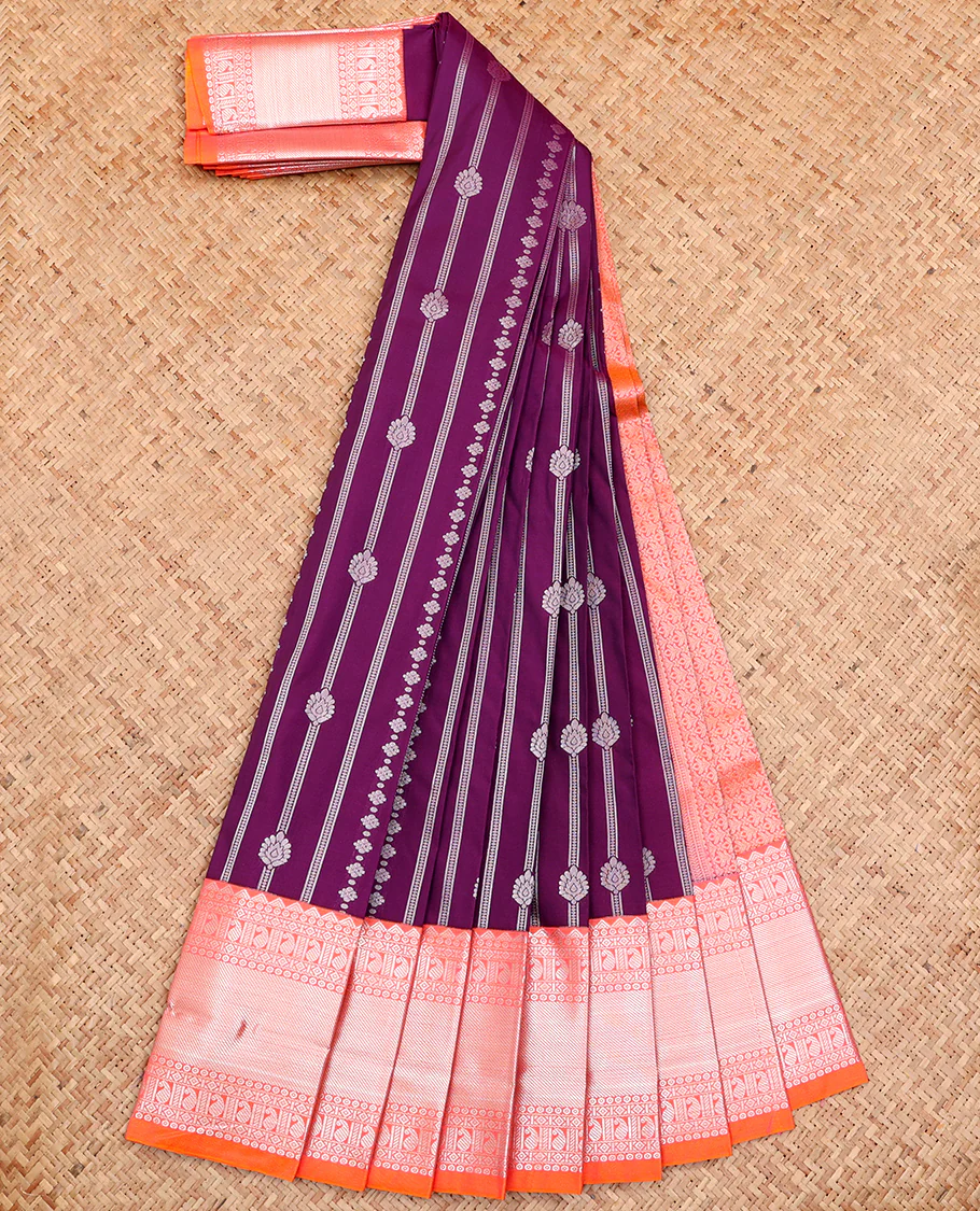 Purple Budget Silk Saree, Spotlighted with Zari Designs  All Over Its Body, Complemented by a Contrast Traditional Zari Design Border, Grand Pallu, and Paired with a Contrast Blouse - Image 2