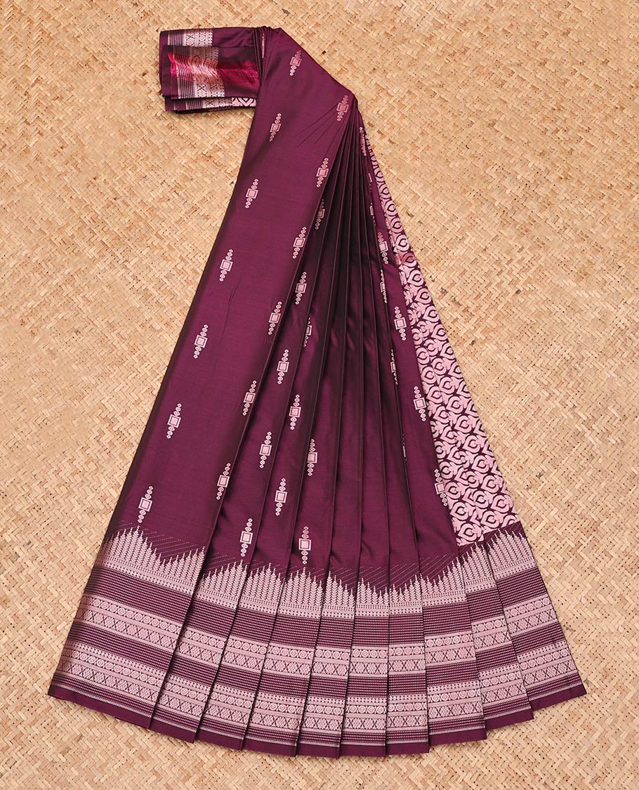 Purple Budget Silk Saree, Woven with Zari Buttas, Highlighted by Traditional Zari Design Border, Grand Pallu, and a Matching Blouse - Image 2