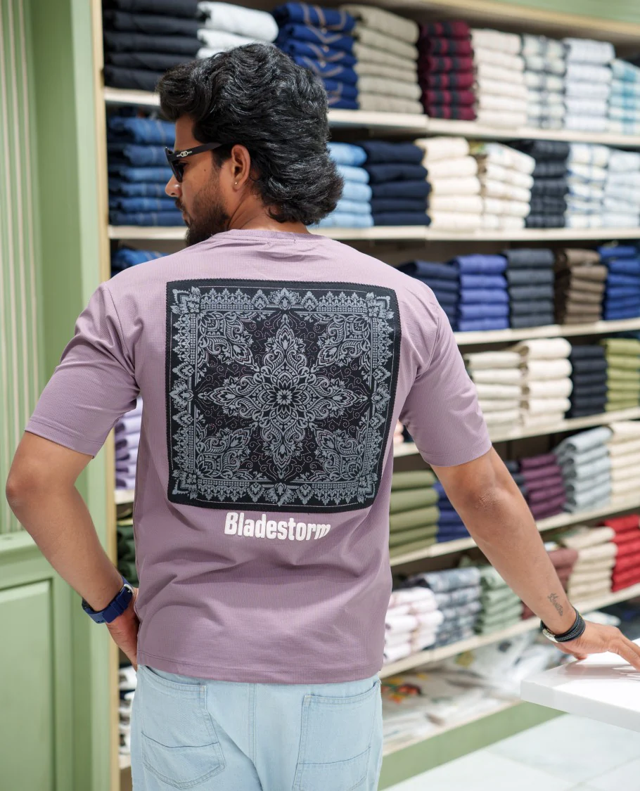 Purple Cotton-Blended T-shirt, Comes with a Unique Back Print, Half-sleeves, Crew Neck, Oversized Fit, and Regular Length - Image 2