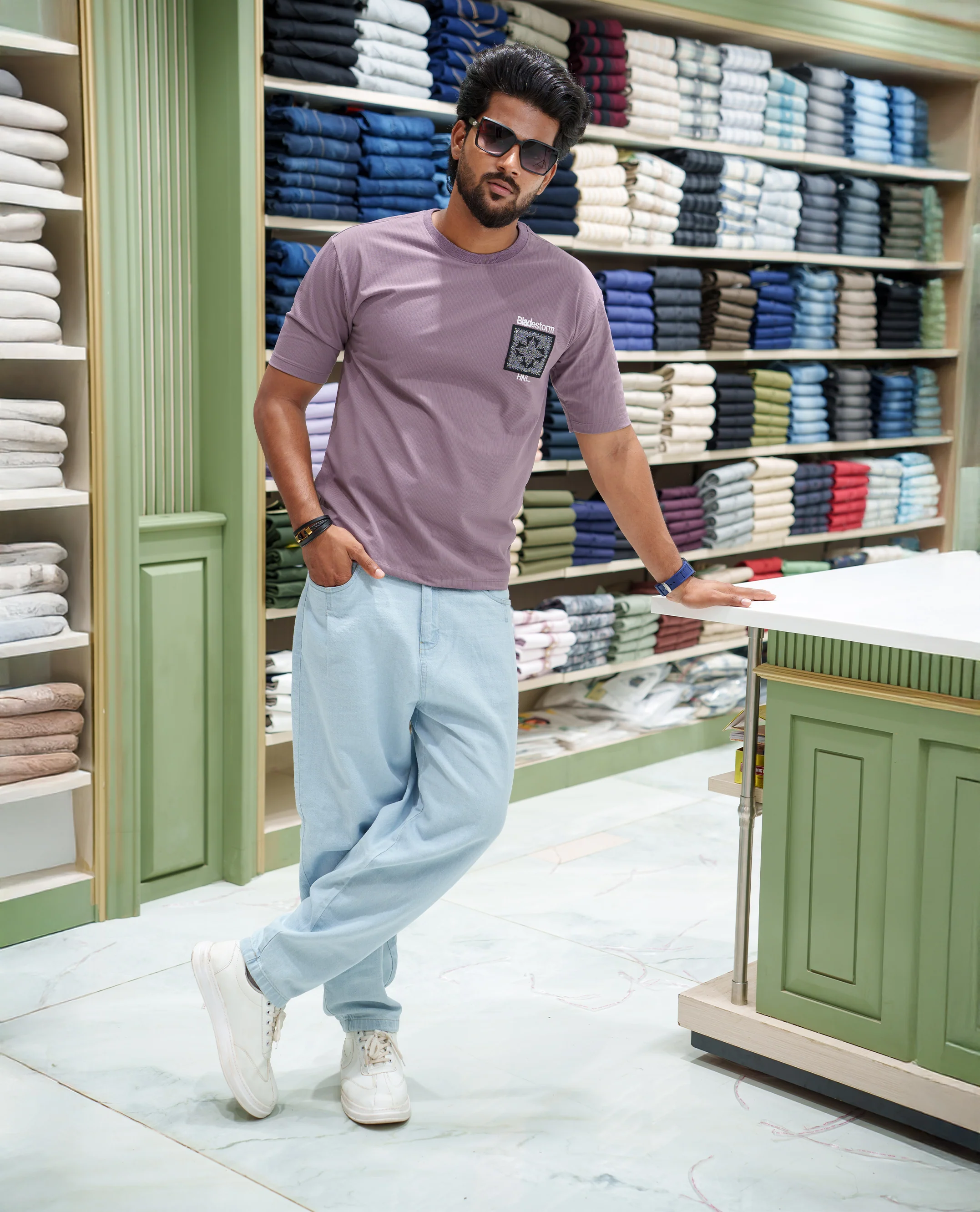 Purple Cotton-Blended T-shirt, Comes with a Unique Back Print, Half-sleeves, Crew Neck, Oversized Fit, and Regular Length - Image 3