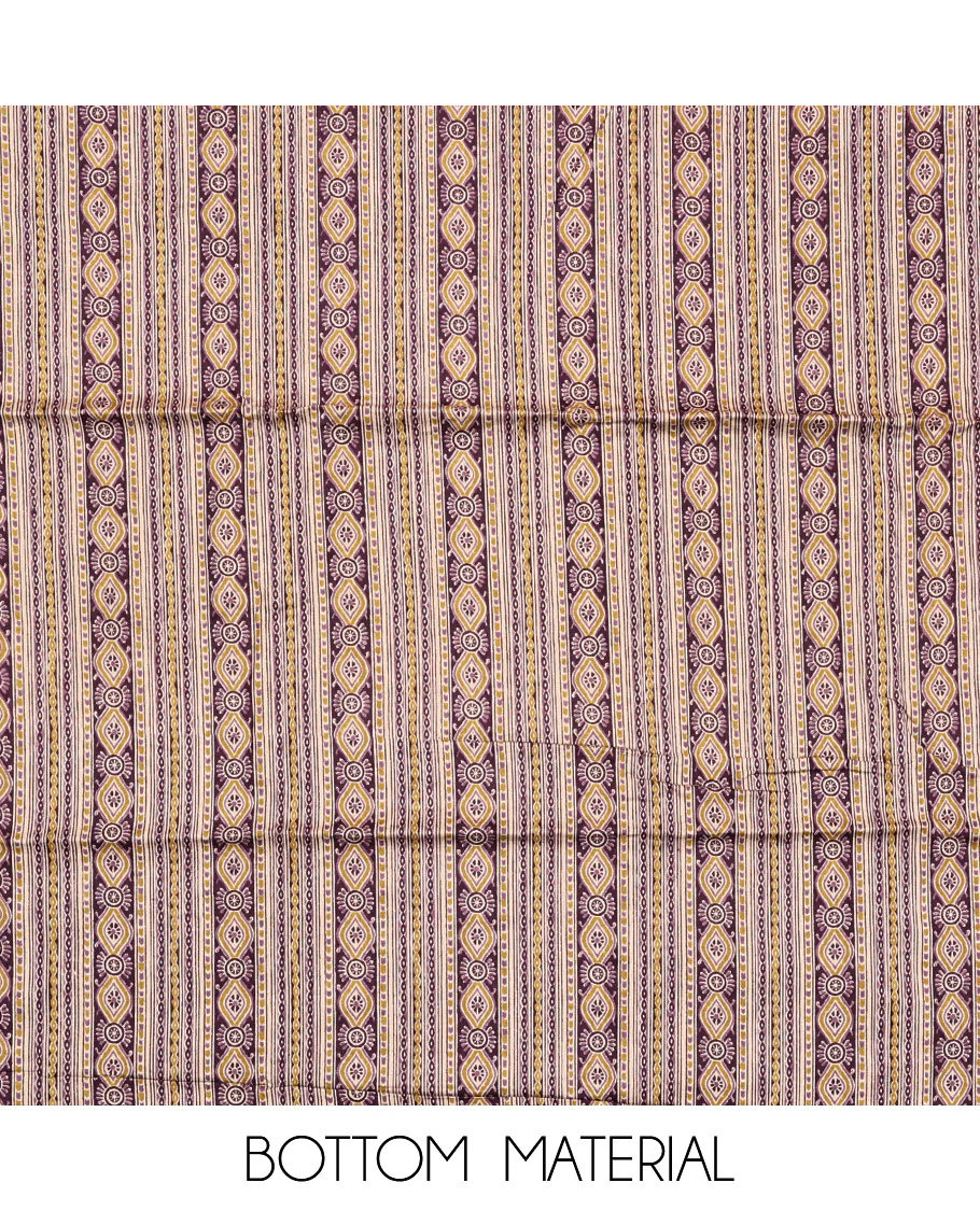 Purple Cotton Material Chudidar Set, Elevated with Intricate Motifs Print, and Embroidery on Its Cotton Top, a Geometric Printed Cotton Bottom, and Paired with Printed Cotton Dupatta - Image 3