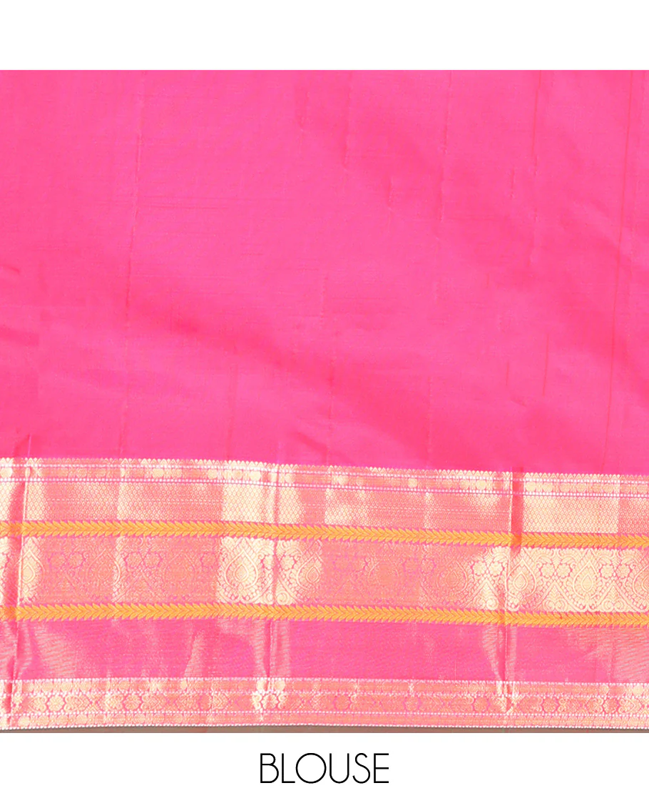 Purple Dual-Tone Vasundhara Lite Silk Mix Saree, Finely Crafted with Zari Buttas All Over Its Body, Complemented by Contrast Border of Rekku, Rudraksham, Muthu, Mayil kann,  Kathir, Jada Nagam Designs, Grand Pallu and Paired with a Contrast Blouse - Image 6