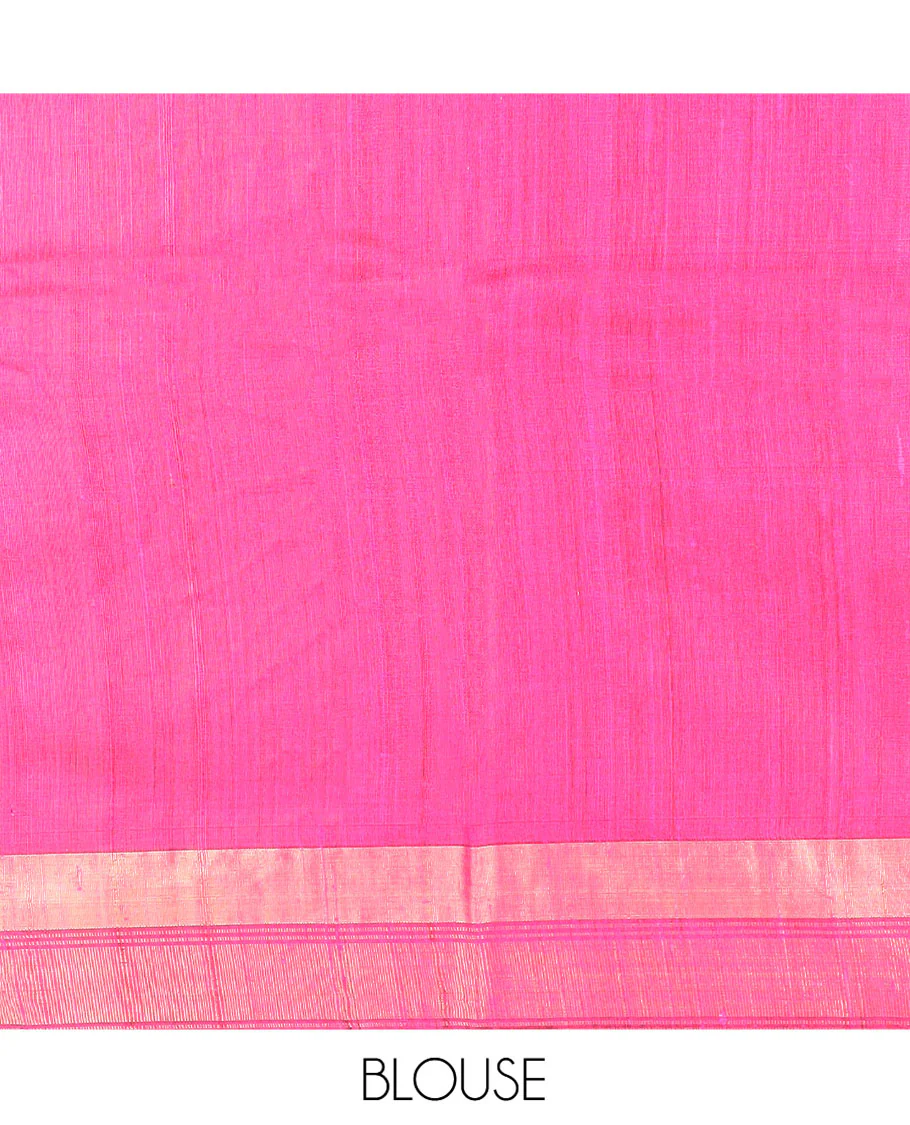Purple Dupion Silk Saree, Complemented by Contrast Temple Border of Dobby-Style Buttas, Pallu Steeped with Dobby-Style Buttas, and Paired with a Contrast Blouse - Image 5