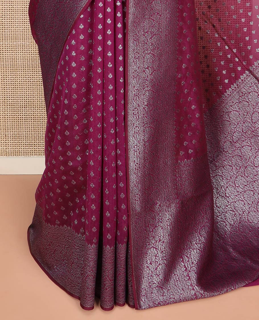 Purple Fancy Georgette Saree Prettified with Zari Buttas, Highlighted by a Traditional Zari Design Border, Grandly Woven Pallu Featuring Floral Jaal Designs in Zari, and Paired with a Matching Blouse - Image 3