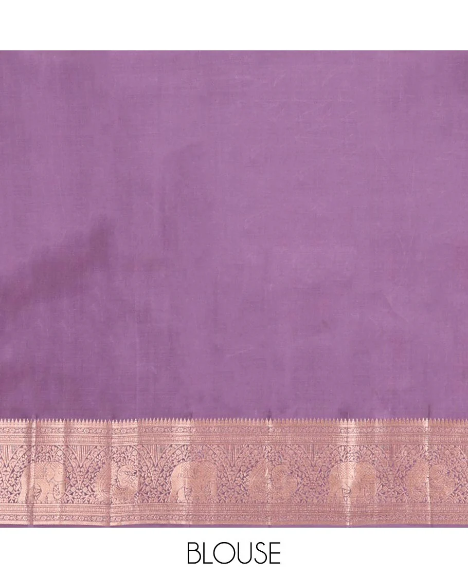Purple Kanchipuram Wedding Silk Saree, Beautifully Bedecked with Mayil-Chakram Jacquard on Its Body, Highlighted by a Zari Border of Thilakam Mokku, Kodi Visiry, Annam, and Yaanai Designs, Intricately Designed Pallu, and Paired with a Matching Blouse - Image 6