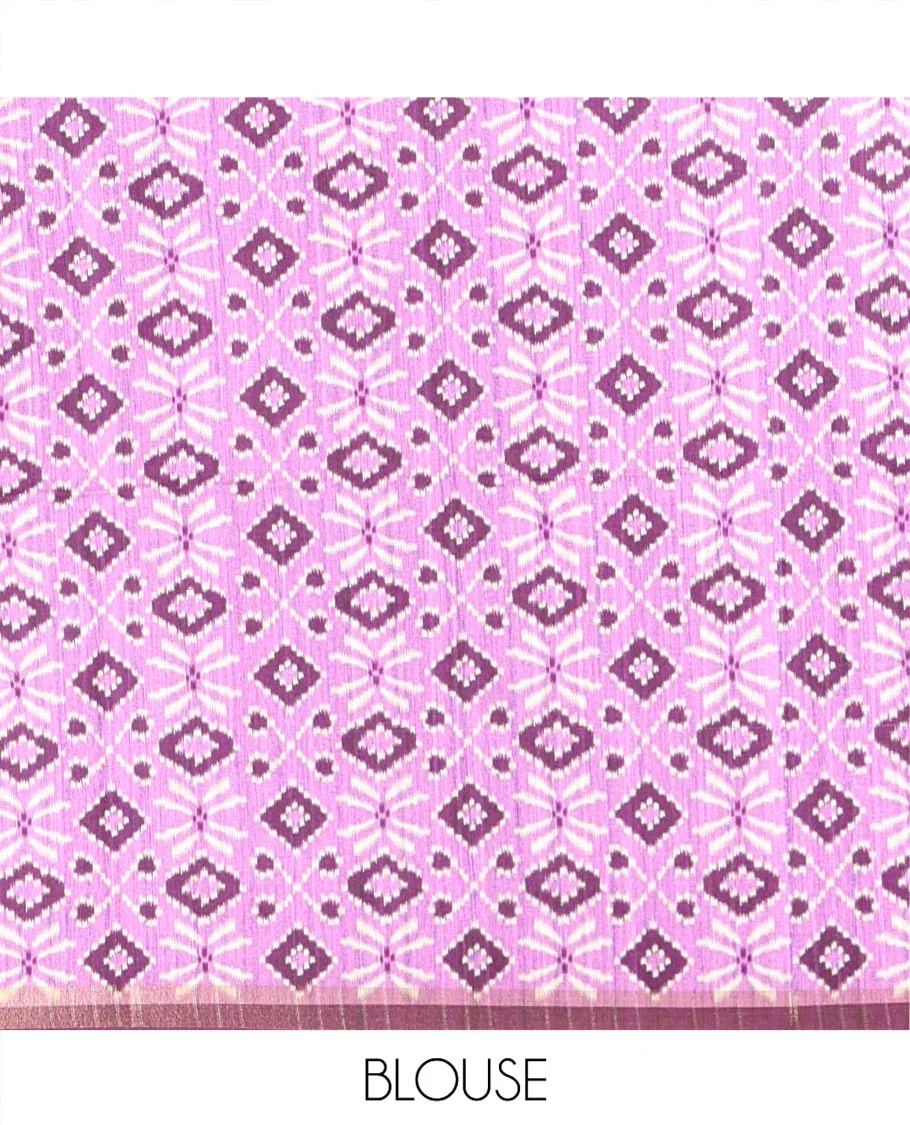 Purple Katan Silk Saree, Detailed with Checked Design Print All Over Its Body, Complemented by Contrast Temple Border, Heathered Pallu, and Paired with a Contrast Blouse - Image 3
