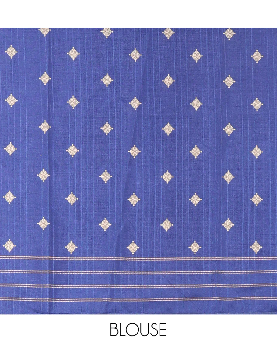 Purple Katan Silk Saree, Mesmerized with Vaira-Oosai-Style Stripes on Its Body, Complemented by a Contrast-Checked Border, Pallu of Jaal Designs, and Paired with a Contrast Blouse - Image 3