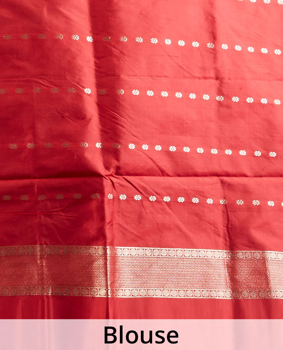 Purple katan silk saree with zari buttas, contrast border & zari-rich pallu adorned with Mughal-theme buildings - Image 5