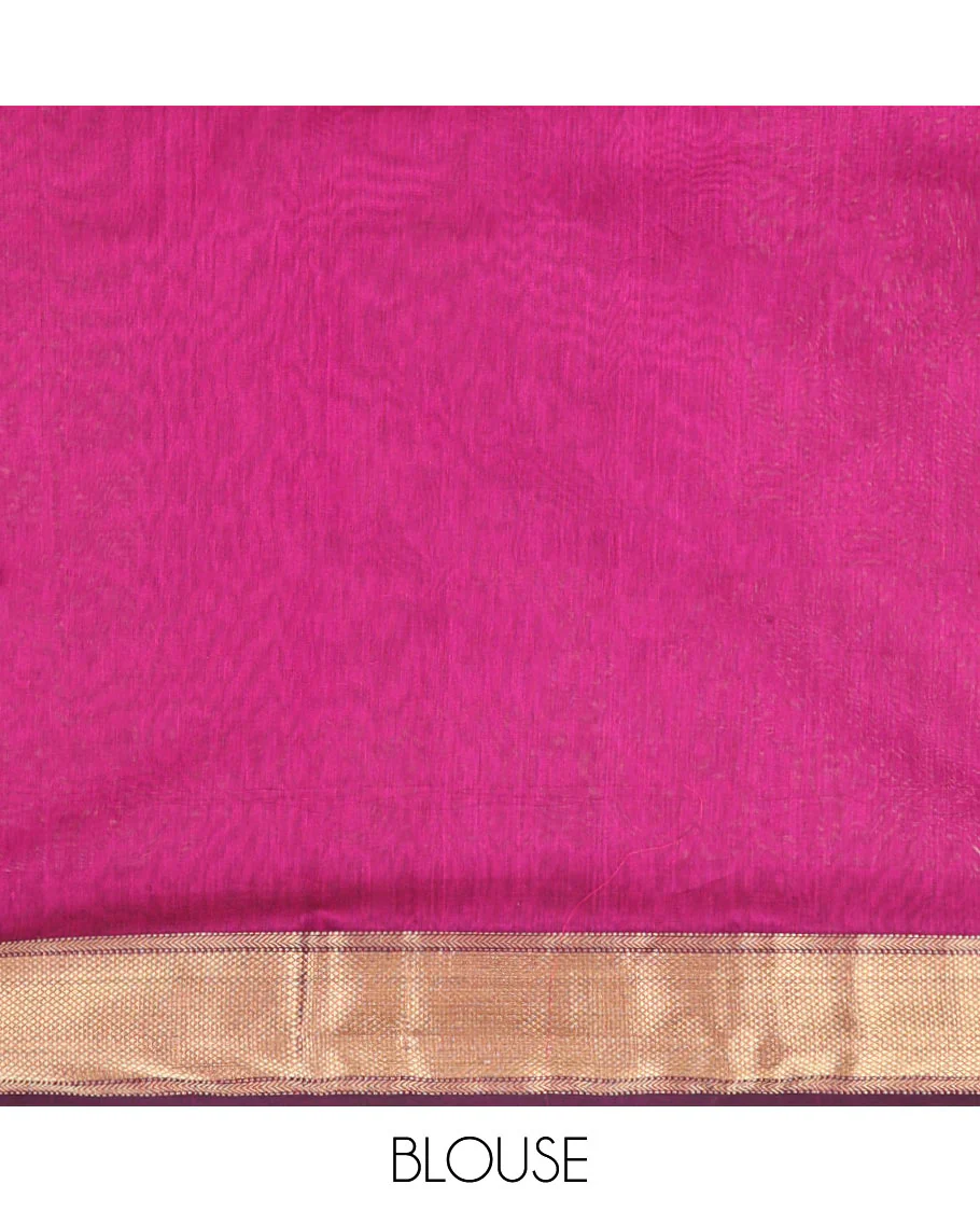 Purple Maheshwari Cotton Saree, Charmingly Accented with Floral Buttas All Over Its Body, Highlighted by  Traditional Zari Border, Pallu Steeped with Gleaming Zari Stripes, and Paired with a Matching Blouse - Image 5