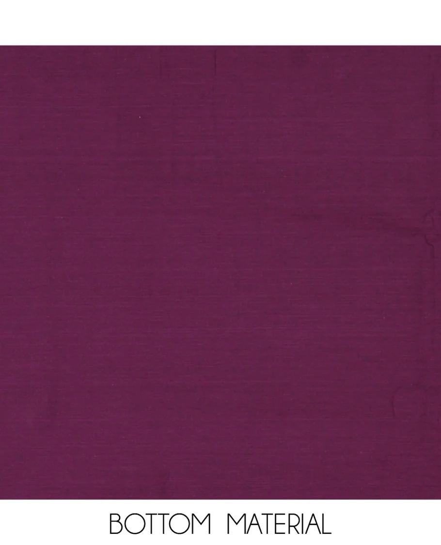 Purple Material Chudidhar Set, Adorned with Ikkat Weave and Neck Peacock Patchwork Handloom Cotton Top, Cotton Plain Bottom, and Contrast Chanderi Silk Peacock Printed Dupatta - Image 5