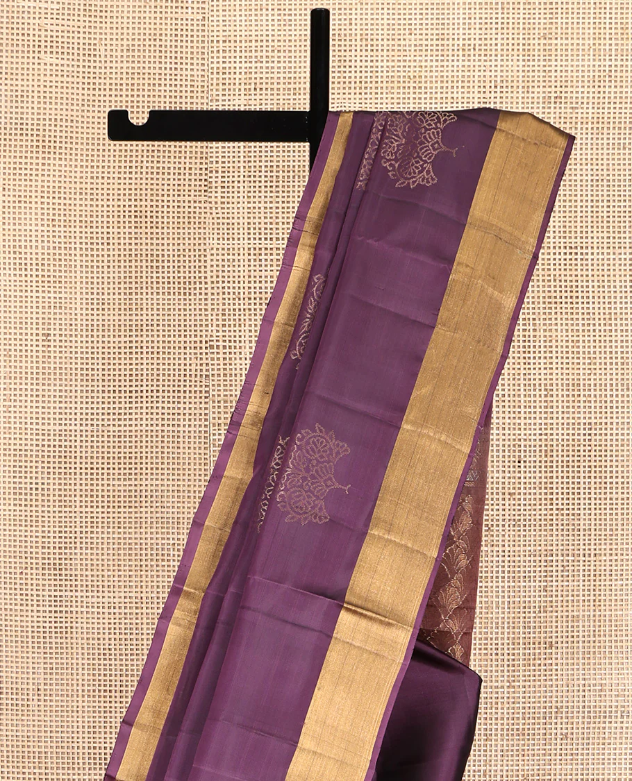 Purple Mayuri Lite Silk Mix Saree, Beautifully Bedecked with Zari Buttas All Over Its Body, Highlighted by Zari Bavanji Border, Complemented by Contrast Pallu of Intricate Designs, and Paired with a Contrast Blouse - Image 3