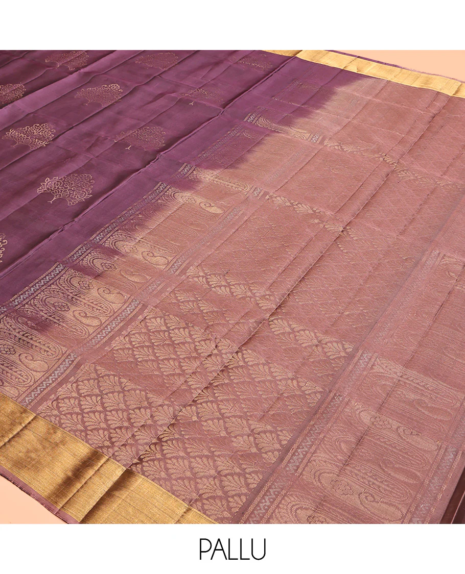 Purple Mayuri Lite Silk Mix Saree, Beautifully Bedecked with Zari Buttas All Over Its Body, Highlighted by Zari Bavanji Border, Complemented by Contrast Pallu of Intricate Designs, and Paired with a Contrast Blouse - Image 5