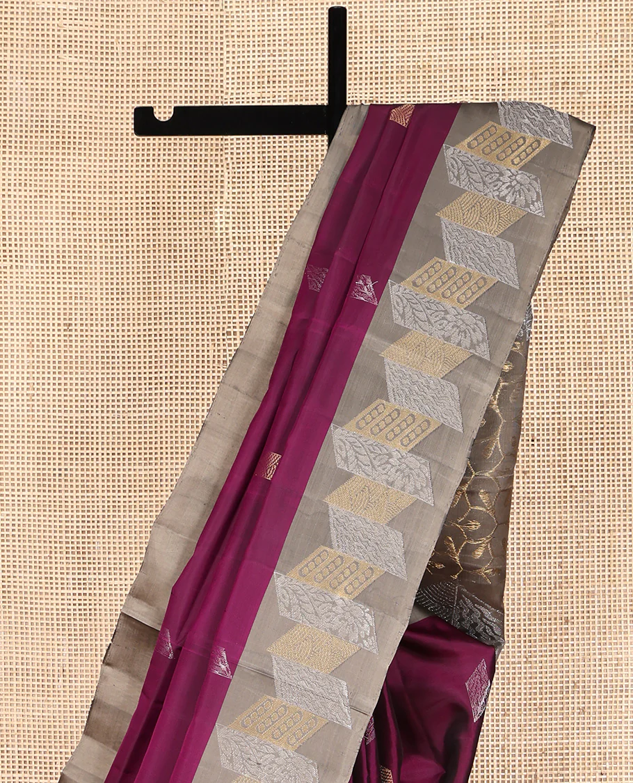 Purple Mayuri Lite Silk Mix Saree, Embellished with Diamond Buttas All Over Its Body, Complemented by a Contrast Geometric Checked Border, Pallu of Intricate Designs, and Paired with a Contrast Blouse - Image 3