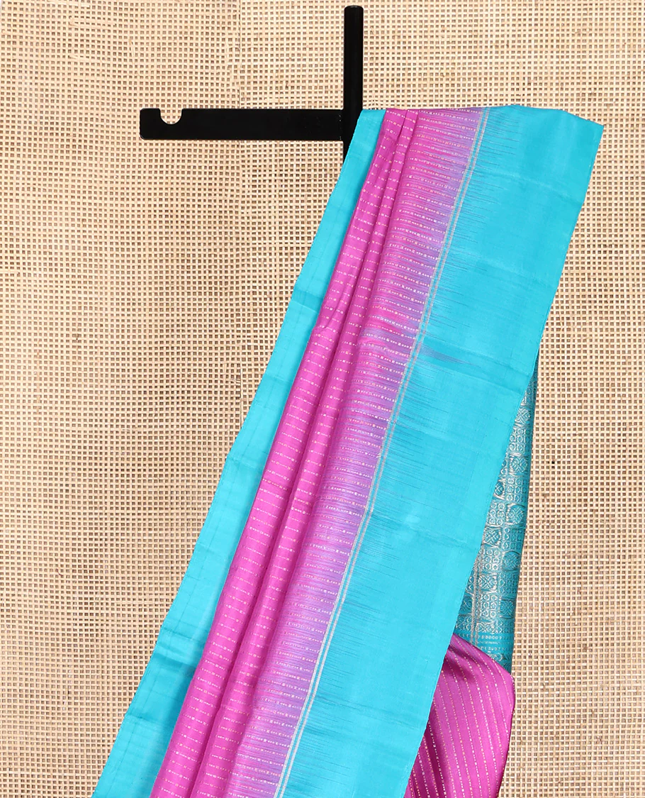 Purple Mayuri Soft Silk Saree, Subtly Sparkled With Stripes On Its Body, Complemented by Contrast Border, Pallu of Intricate Designs, and Paired with a Contrast Blouse - Image 3