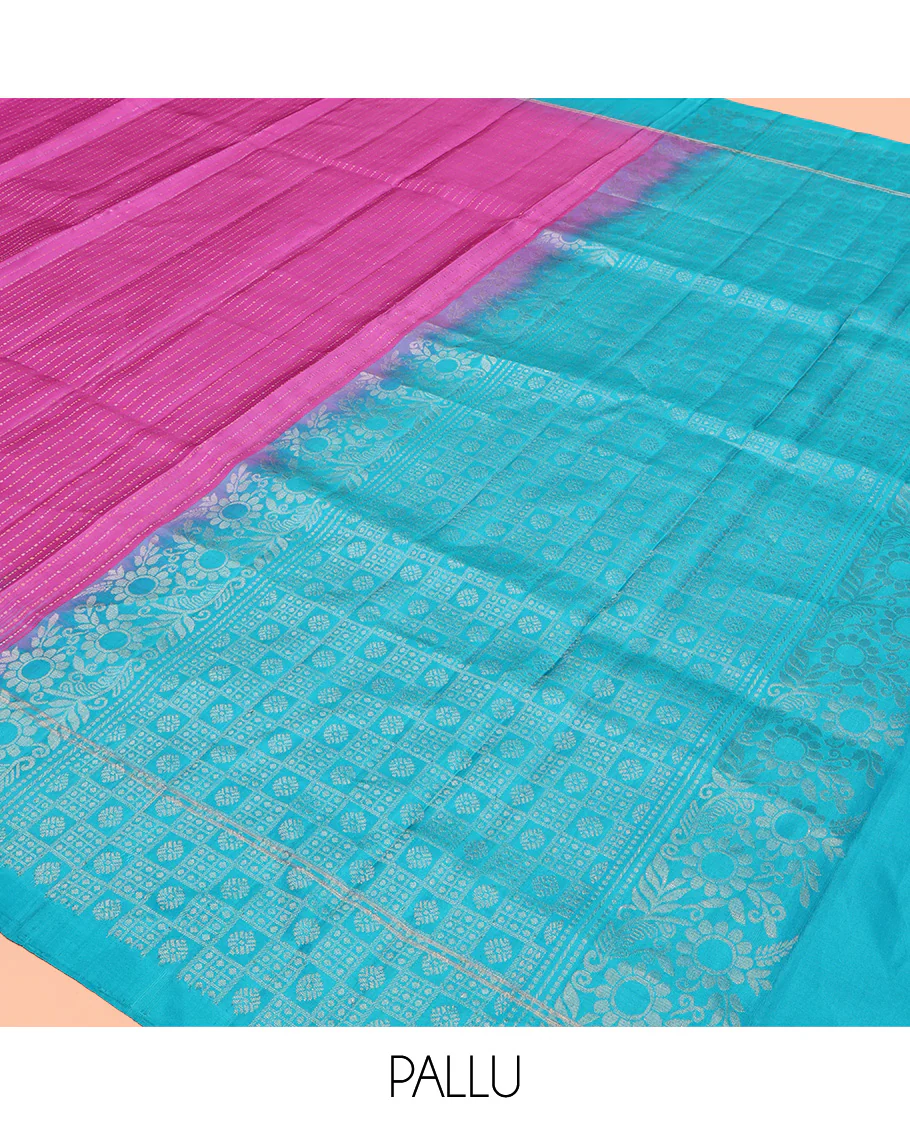 Purple Mayuri Soft Silk Saree, Subtly Sparkled With Stripes On Its Body, Complemented by Contrast Border, Pallu of Intricate Designs, and Paired with a Contrast Blouse - Image 5