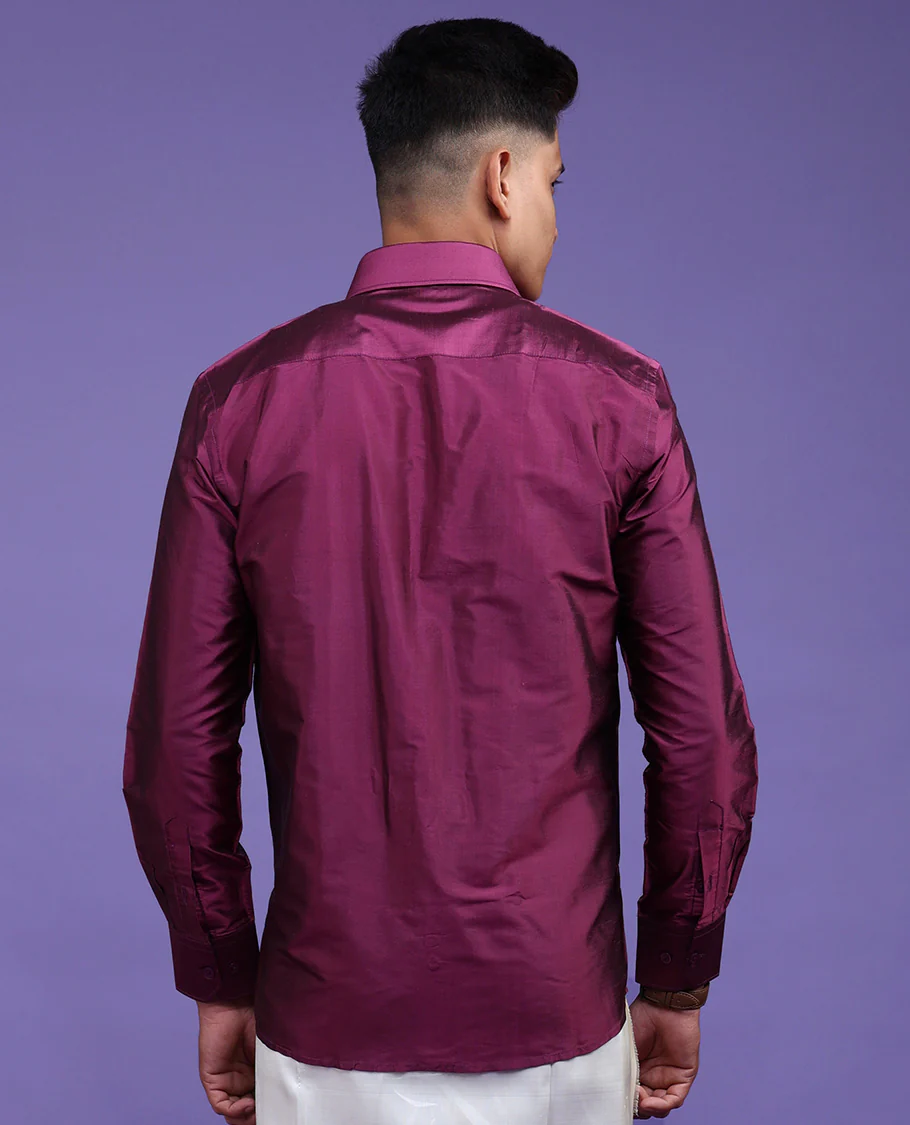 Purple plain design full-sleeve pure-silk shirt - Image 6