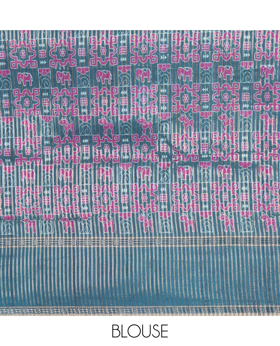 Purple Plain Semi-Tussar Silk Saree, Complemented by a Contrast Geometric Design Border, Subtly Zari Striped Pallu, and Paired with a Contrast Patola Printed Blouse - Image 6