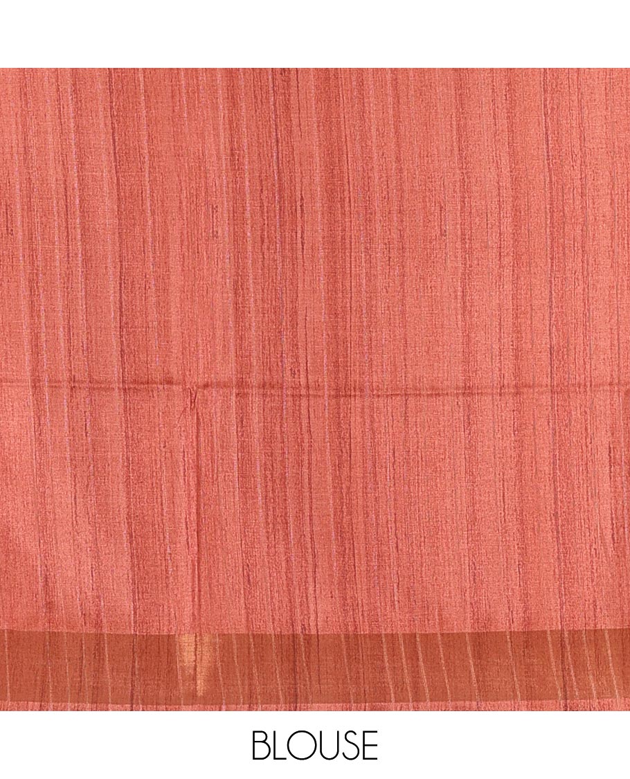 Purple plain fancy tussar saree, contrast floral printed border, floral vine printed pallu, and a contrast plain blouse - Image 4