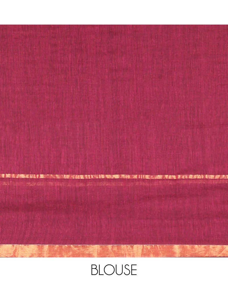 Purple Plain Khadi Mul Cotton Saree, Subtly Sparkled with Zari Border, Self-Pallu, and Paired with a Matching Blouse - Image 3