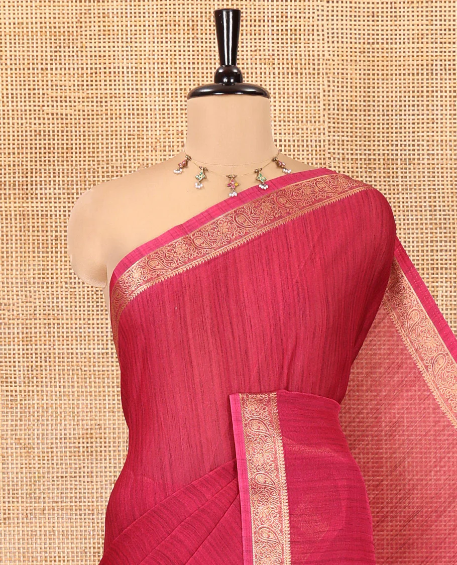 Purple Plain Moss Chiffon Saree, Highlighted by a Zari Border of Paisley Designs, a Self-Pallu, and Has No Blouse - Image 2